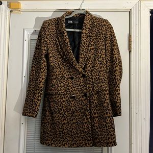 Zara double breasted animal print frock coat